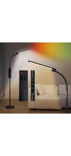 LED Floor Lamp, Bright RGB Floor Lamps for Living Room, Adjustable 3000K-6000K Colors & Brightness, Gooseneck Modern Standing Lamp with Remote, Touch Control, Reading Floor Lamps for Bedroom Office