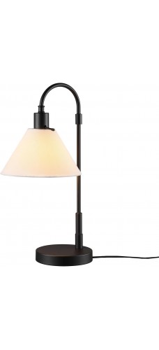 20" Table Lamp, Matte Black, White Fabric Shade, Rotary Switch on Socket, 5-Foot Black Cord, Bedroom, Home Décor, Nightstand