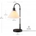 20" Table Lamp, Matte Black, White Fabric Shade, Rotary Switch on Socket, 5-Foot Black Cord, Bedroom, Home Décor, Nightstand