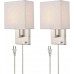 Wall Sconces Brushed Nickel Plug in Sconce Lighting with Linen Wall Light for Bedroom Bathroom Set of 2