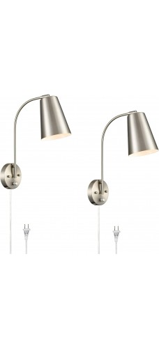 Modern Plug in Wall Sconce with Cord Set of 2 Brushed Nickel Wall Light