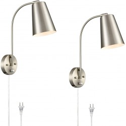 Modern Plug in Wall Sconce with Cord Set of 2 Brushed Nickel Wall Light