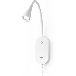 Wall Mount Reading Light, Focused Book Light for Reading in Bed, 5 Dimming, USB Output, 4 Hours Auto Off, Touch Control, Flexible Gooseneck Headboard Reading Lamp, Easy to Install White