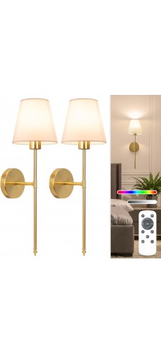Battery Operated Wall Sconce Set of 2,Gold Rechargeable Wall Lights with 5200mAh Dimmable Detachable Bulbs and Remote,10 Colors Wireless Sconces for Bedroom Living Room Hallway