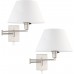 Cambridge 15" Swing Arm Wall Lamp - Plug in/Wall Mount + White Fabric Shade, 150W 3-Way + Cord Covers, Satin Nickel Finish, 2-Pack