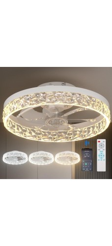 Modern Ceiling Fans with Lights and Remote, Flush Mount,16 Inch Bladeless Ceiling Fans with Light, Low Profile Ceiling Fan, Reversible, 3CCT, Dimmable, Quiet, Ceiling Fans for Bedroom,White