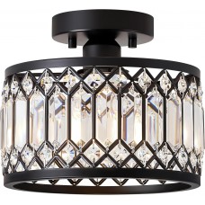 Crystal Black Ceiling Light, Modern Semi Flush Mount Ceiling Lighting Fixture, Round Hallway Lighting Fixtures Ceiling for Kitchen Entryway Bedroom Laundry Room, 1-Light, 9 Inch