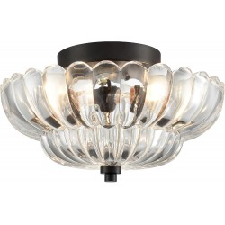 Modern Black Ceiling Light Traditional Semi Flush Mount Ceiling Light with Scalloped Clear Glass for Living Room Hallway Close to Ceiling Light Fixture