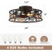20" Caged Ceiling Fans with Lights Remote Control Low Profile Flush Mount Ceiling Fan,Farmhouse Bladeless Black Ceiling Fan with Light 4 Bulbs 6 Speed Reversible for Kitchen,Bedroom