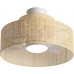 18W LED 21 Inches Dimmable Bamboo Rattan Chandelier Fandelier with Remote Control .Farmhouse 3 Blade Ceiling Fan with Light.Bohemian Woven Semi Flush Wooden Drum Fixture for Bedroom Kitchen